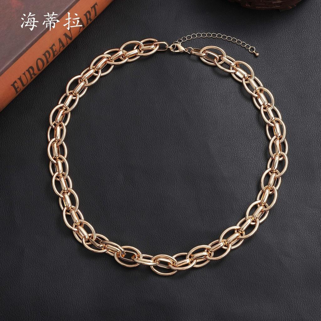 Luxury European and American, Hip-hop Punk Style Exaggerated Thick Necklace Female, Street Auction Trendy Gold-plated Chain Versatile Neck Necklace