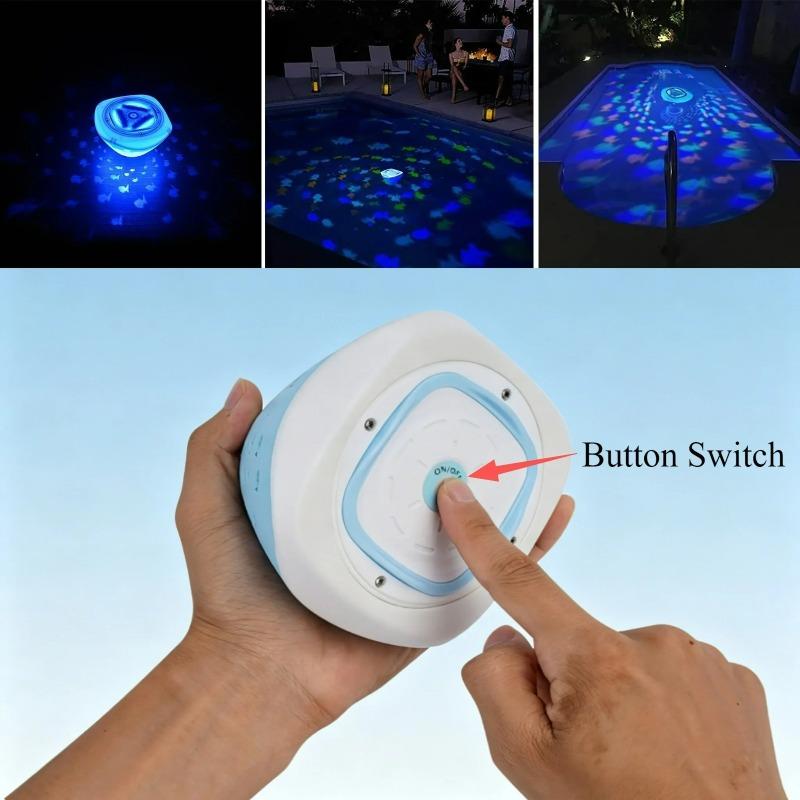Fish Pattern Swimming Pool Fountain Projector Light Battery Operated Submersible LED Light for Pond Bathtub Hot Tub Spa Kids Gift Party Decor
