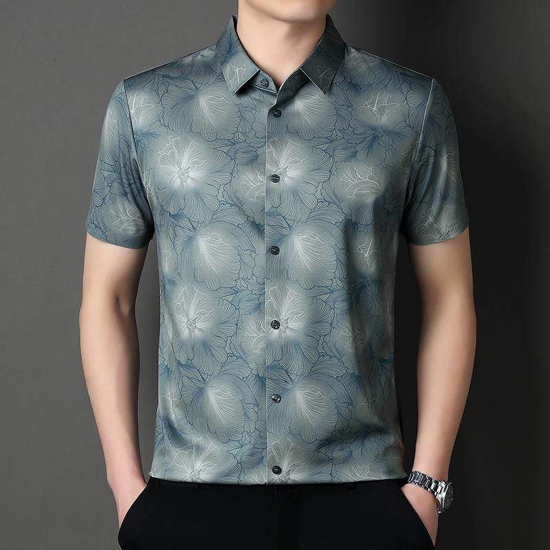 Printed Short Sleeve Shirt Men's Summer Breathable Casual