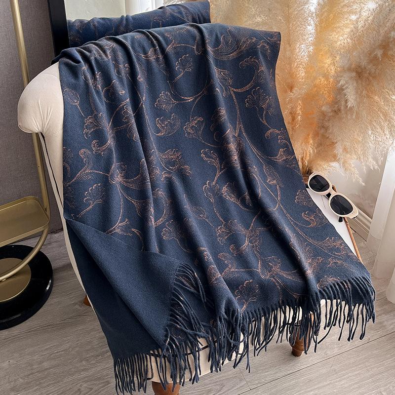 Autumn and Winter Thick Warm Scarf, Classical European Gilded Floral Shawl, Tassel Hot Stamping Shawl, Women's Scarf