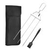 3-Prong Grill Skewers, Stainless Steel BBQ Skewers with Pusher, Rust-proof Grill Sticks for Meat Vegetables Chicken Shrimp, Outdoor Cooking Essential