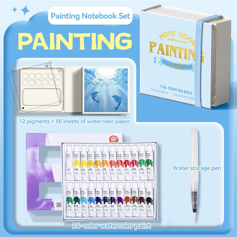 Portable 12/24 Colors Watercolor Painting Notebook Pigment Palettle Set Artist Watercolor Paint Palette Sketchbook Art Supplies