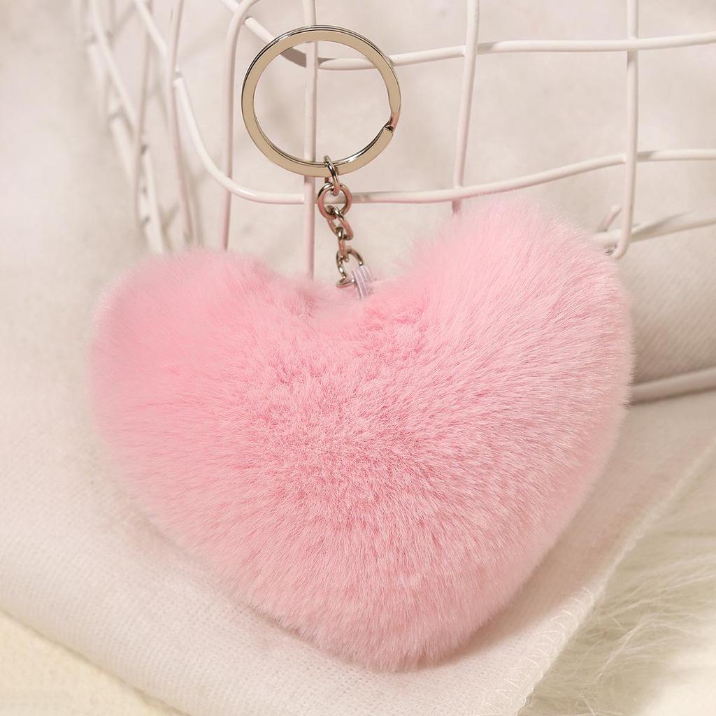 Duolingo Faux Rex Rabbit Fur Heart Keychain: Cute Pendant for Bags & Cars
