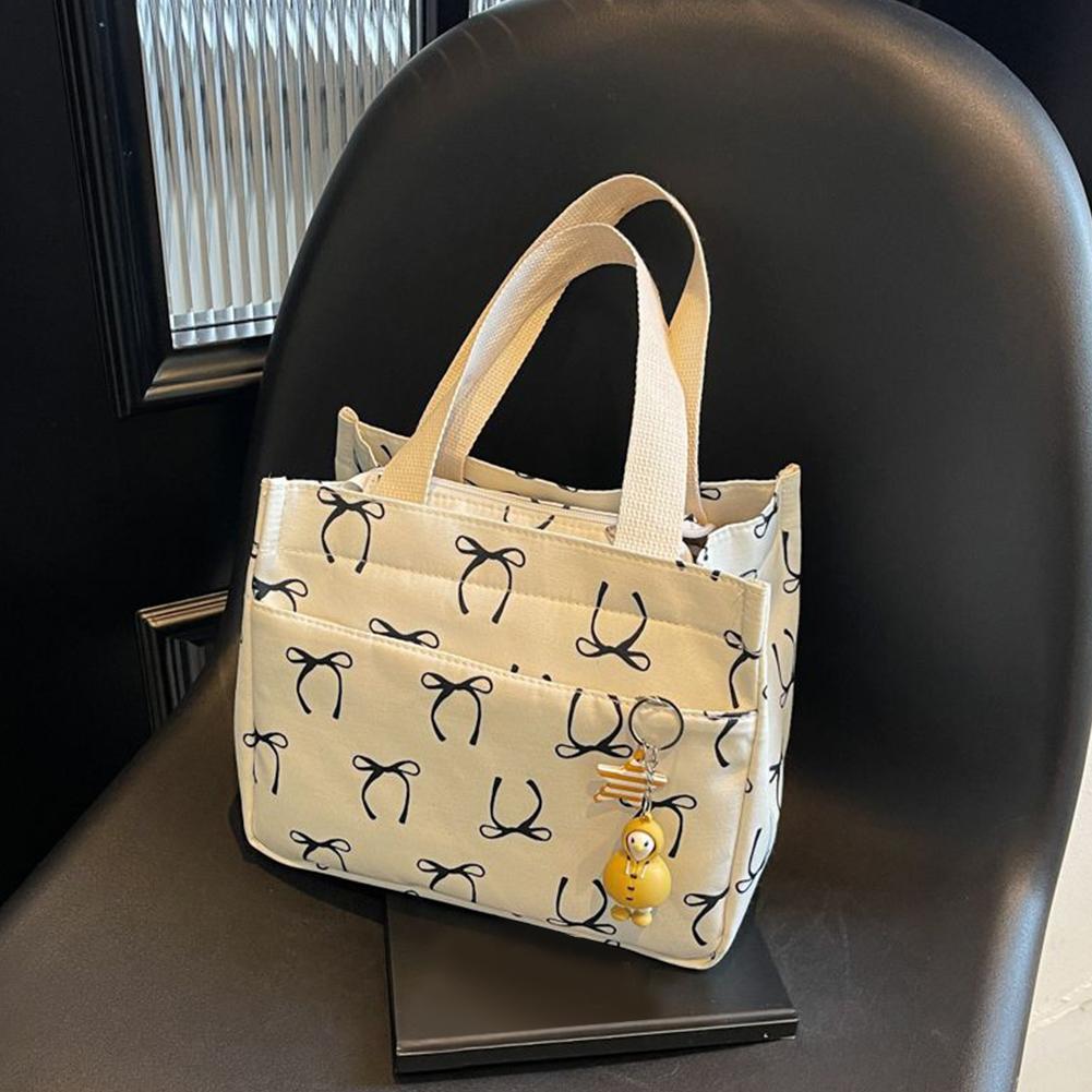 Canvas Lunch Bag with Handle Bow Print Tote Bag Message Bag for Women Work Picnic Or Travel