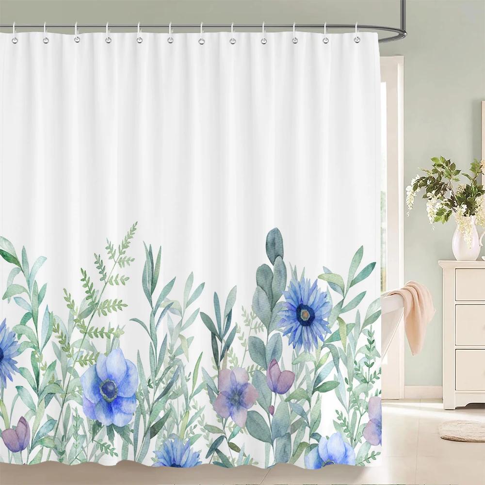 3D Fresh Green Plants Leaf Print Nordic Style Shower Curtain Set Hook Natural Flower Leaves Home Decoration Bathroom Curtains