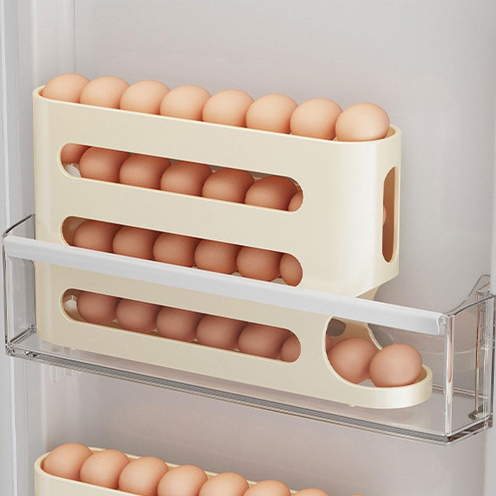 4 Layers Refrigerator Egg Storage Box Large Capacity Kitchen Rolling Eggs Container Rolling Eggs Dispenser for Fridge Countertop