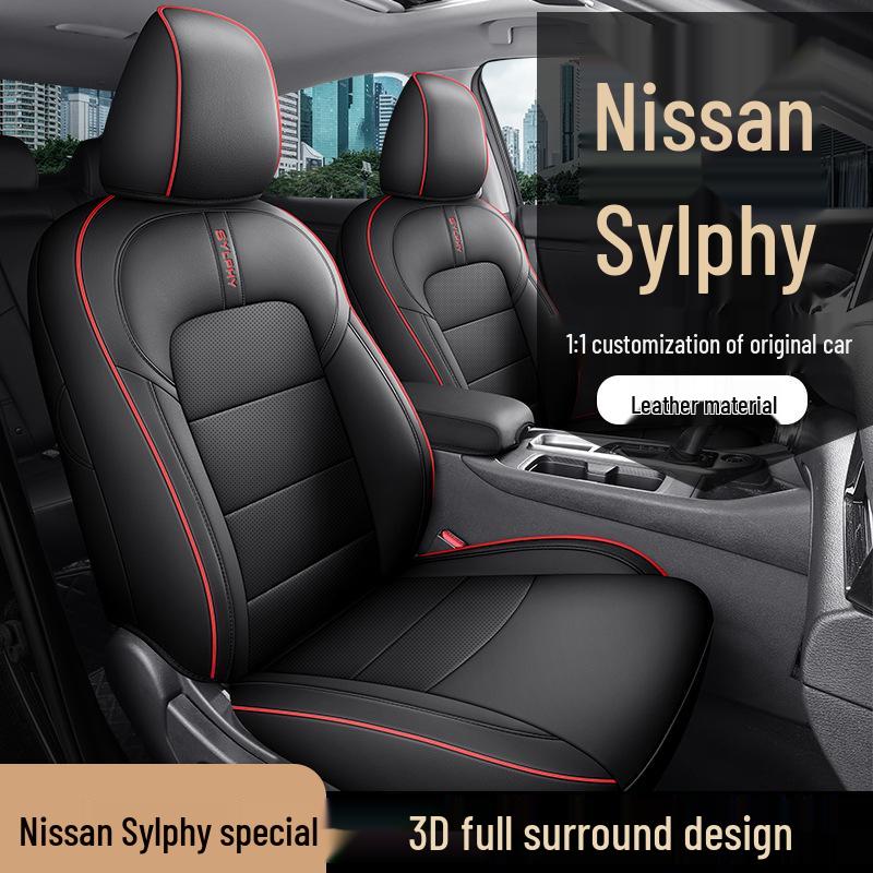 Sylphy Full Leather Car Seat Cushion - New Universal Model for Five-Seat Cars, Suitable for All Seasons