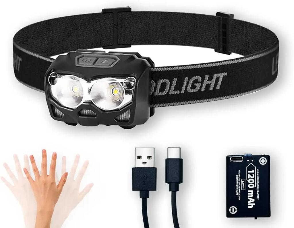 500 Lumen USB-C Rechargeable Headlamp LED Headlamps Waterproof Flashlight Headlight Camping Running Cycling Fishing Head Lantern