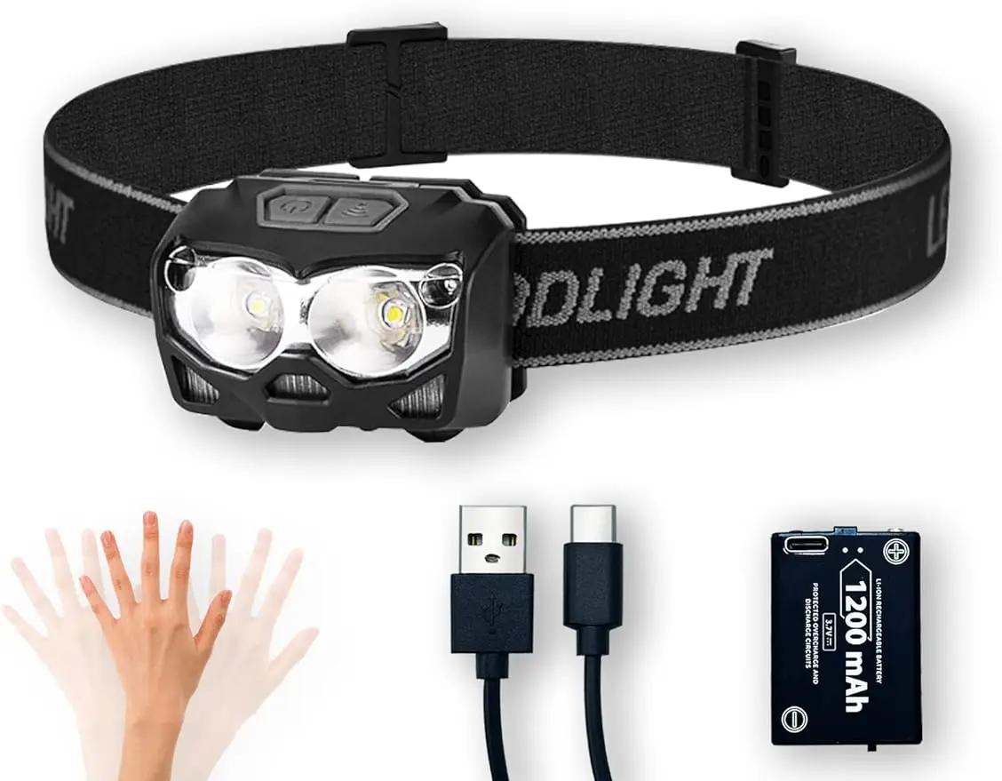 

500 люмен USB-C перезаряжаемый налобный фонарь светодиодный налобный фонарь водонепроницаемый фонарик налобный фонарь для кемпинга бег велоспорт рыбалка налобный фонарь чёрный