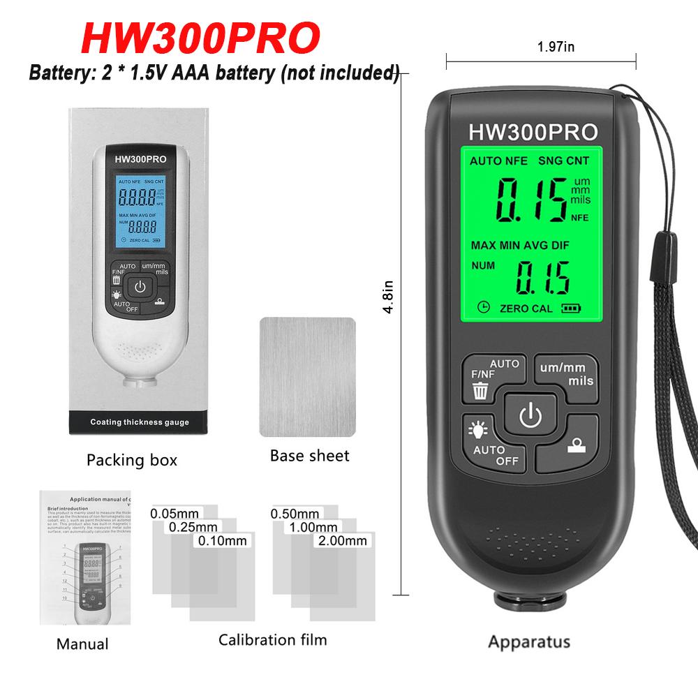 0-2000UM Thickness Gauge Digital Automobile Film Thickness Meter Car Paint Coating Thickness Tester 3 Probe 3Units Switching