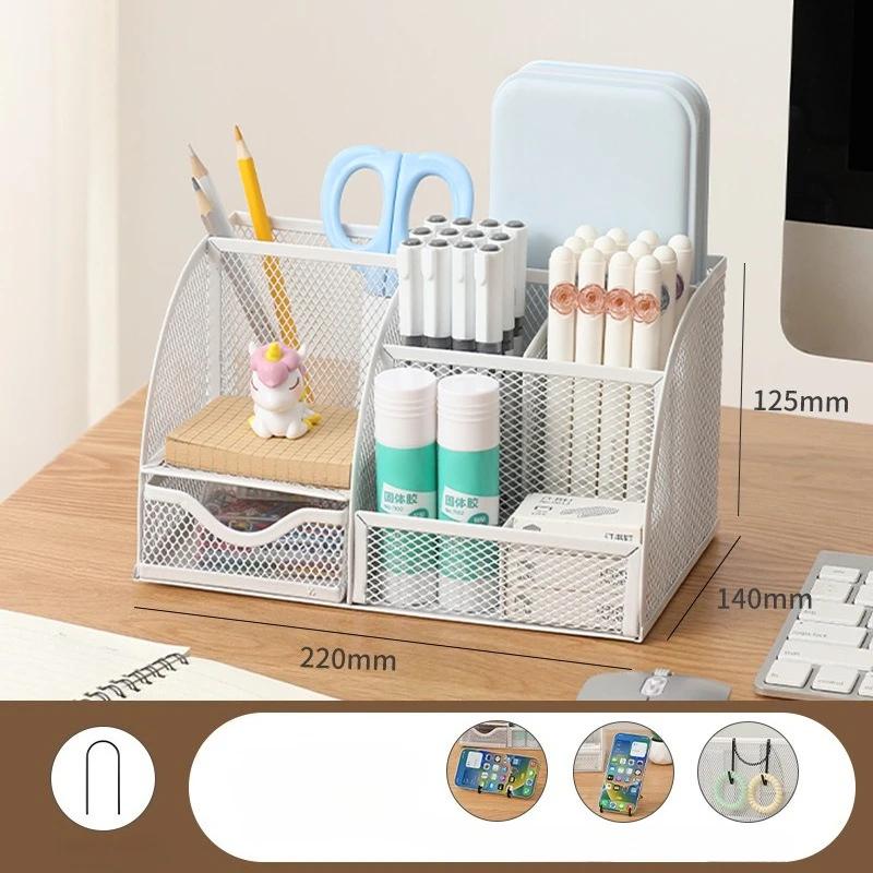 Creative Metal Pen Holder Pencil File Storage Rack Storage Box 7 Grid Desk Stationery Organizer Divided Container Office Access