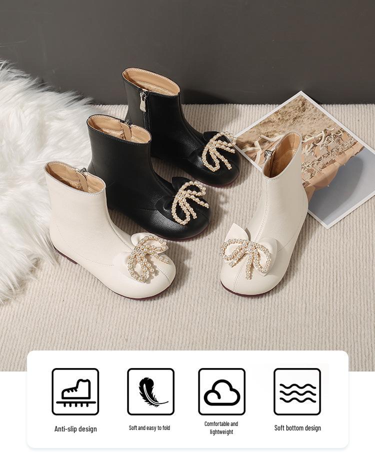 Skórzano-bawełniane buty dla dziewczynek - Przytulne krótkie botki z aksamitu na jesień i zimę