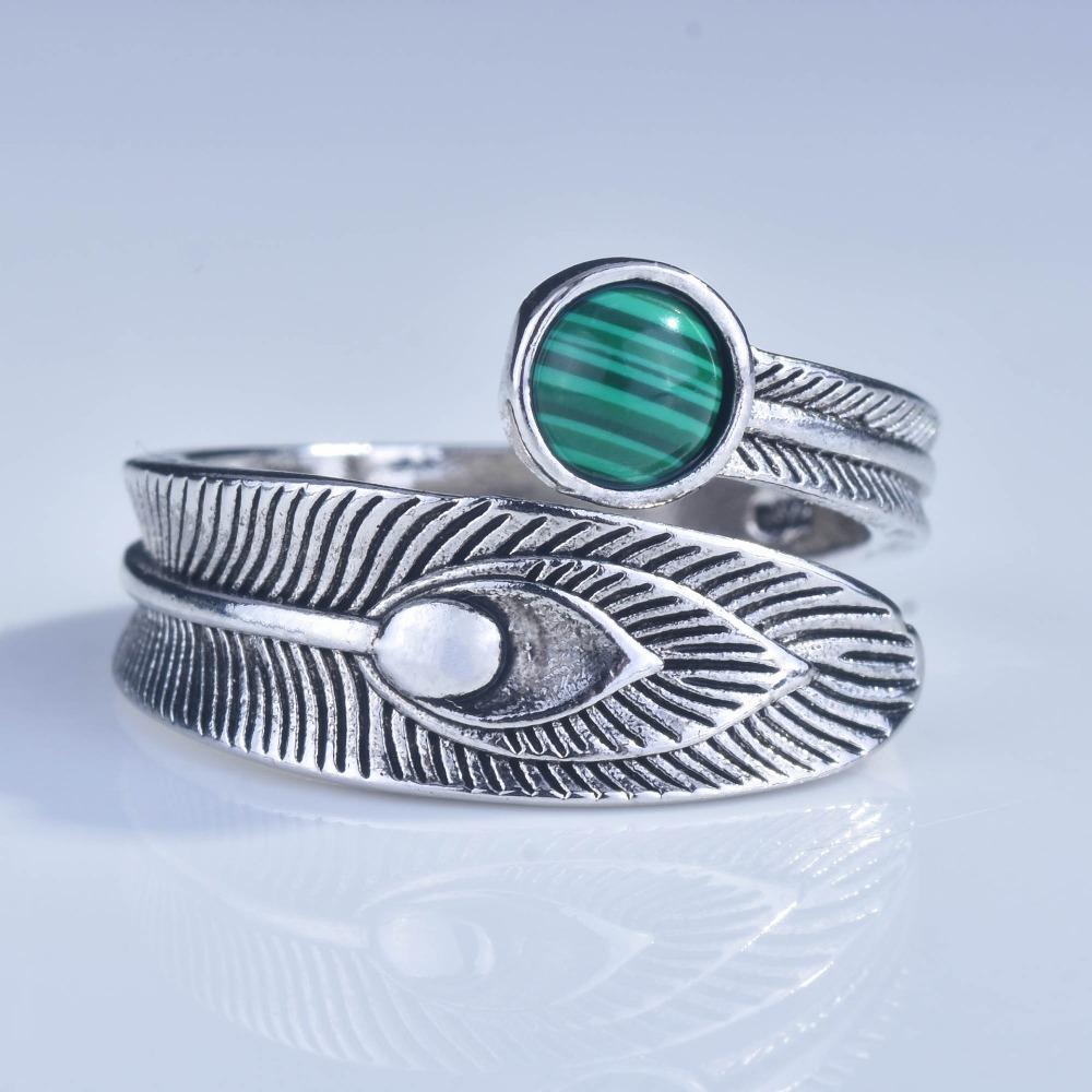 Open Ring S925 Silver Plated Vintage Malachite Ring for Women Adjustable Silver Jewelry adjustable