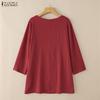 ZANZEA Women Casual V-Neck Loose 3/4 Sleeve Solid Blouse