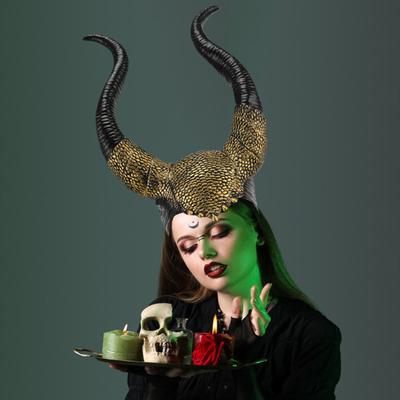Cadılar Bayramı Şeytan Boynuzları Kostümü Siyah Lateks Uzun Boynuzlar Kadınlar Yetişkinler Boynuz Başlığı