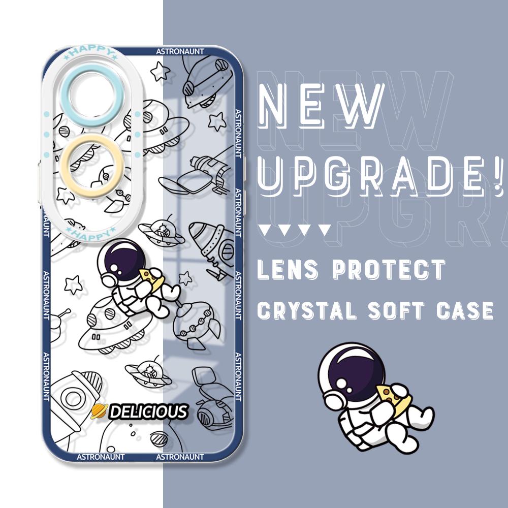 For OPPO A16 A58 A78 A98 A76 Reno8 T 8Z Realme C67 C65 C63 C55 C53 C30 Huawei Honor Soft Clear Phone Case Cartoon Space Astronaut Back Cover
