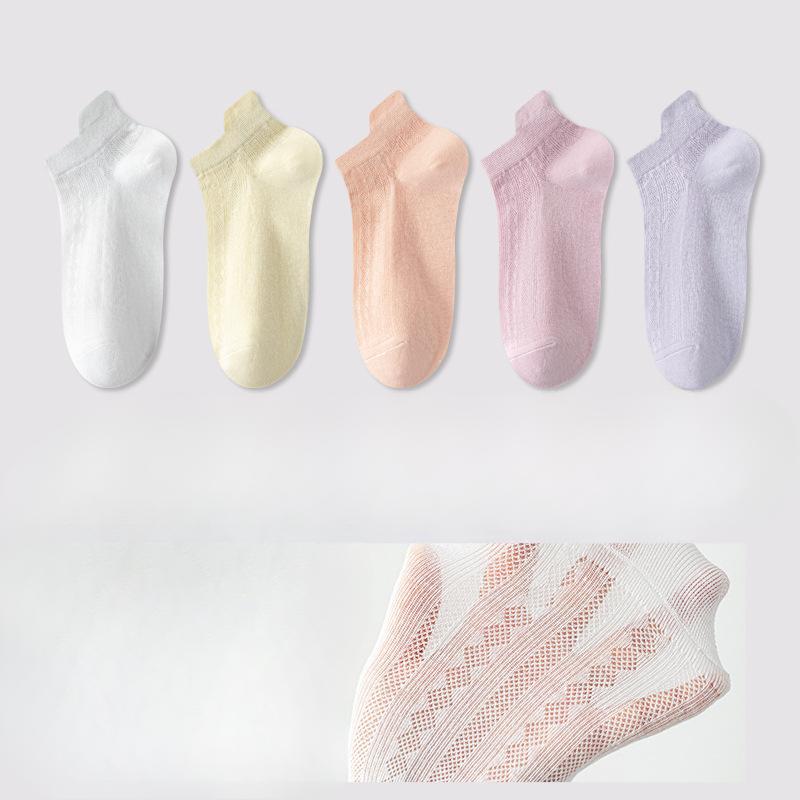 5 Pairs of Women's Summer Thin Style Deodorant Sweat Absorbing Shallow Mouth Mesh Breathable Invisible Socks