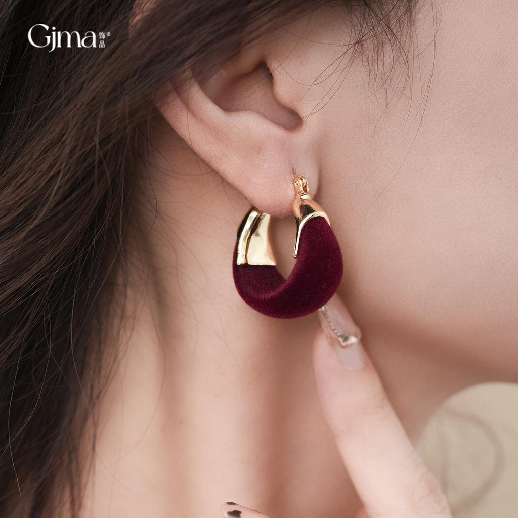 Autumn and winter retro Maillard flocked round leopard print earrings ear buckles personalized temperament earrings