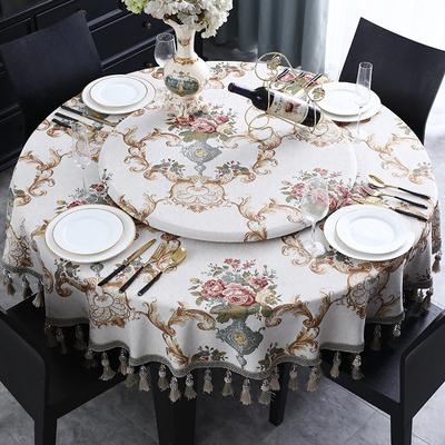 Tovaglia rotonda beige retrò con nappe per feste, eventi, copritavolo floreale 3D in jacquard, copritavolo in tessuto europeo