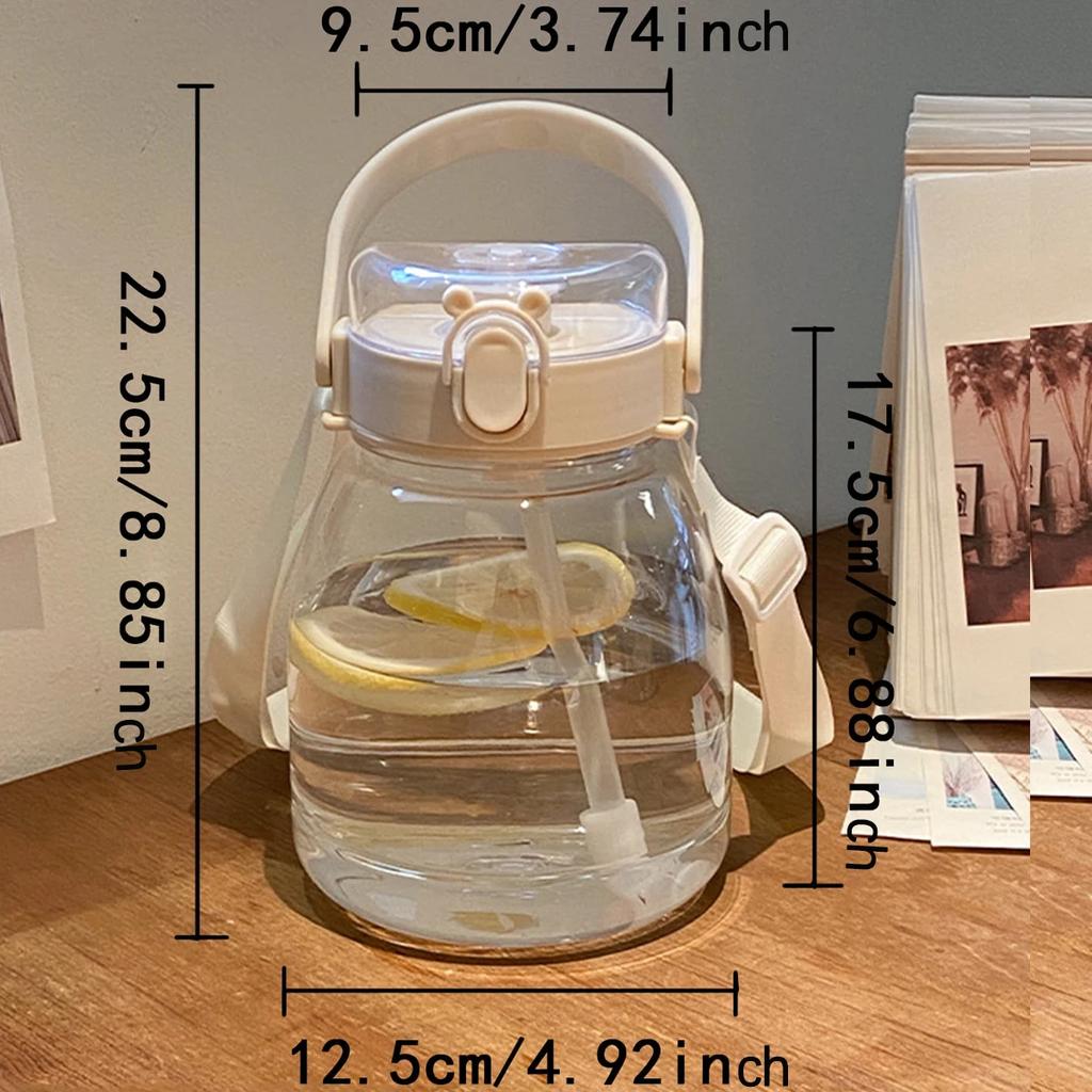 1pc - Large capacity water bottle with straw and rope, suitable for outdoor activities, travel, fitness training