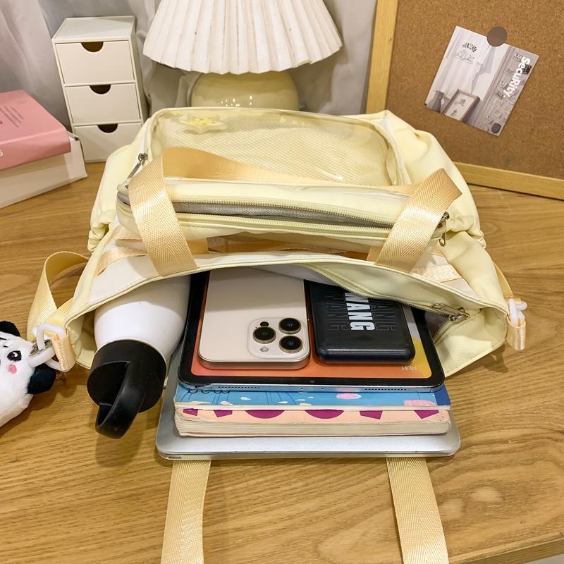 Solid Color Transparent Crossbody Bag Student Handbag Women's Large Capacity Shoulder Tote Bag with Pen Bag