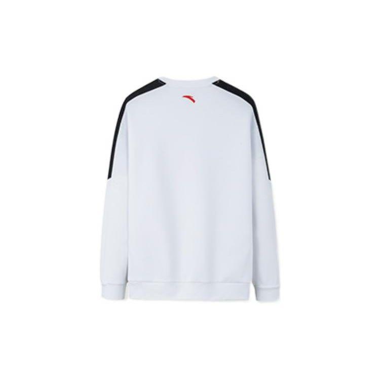 Anta Training Series Wide Stripe Logo Loose Fit Crew Neck Long Sleeve Sweatshirt Men Sweatshirt White 952237715-1