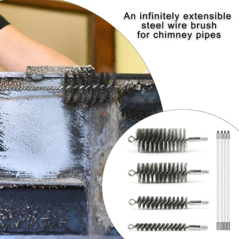 Adjustable Chimney Cleaning Brush Head Telescopic Rod For Flue Pipe Dust Removal Tasks