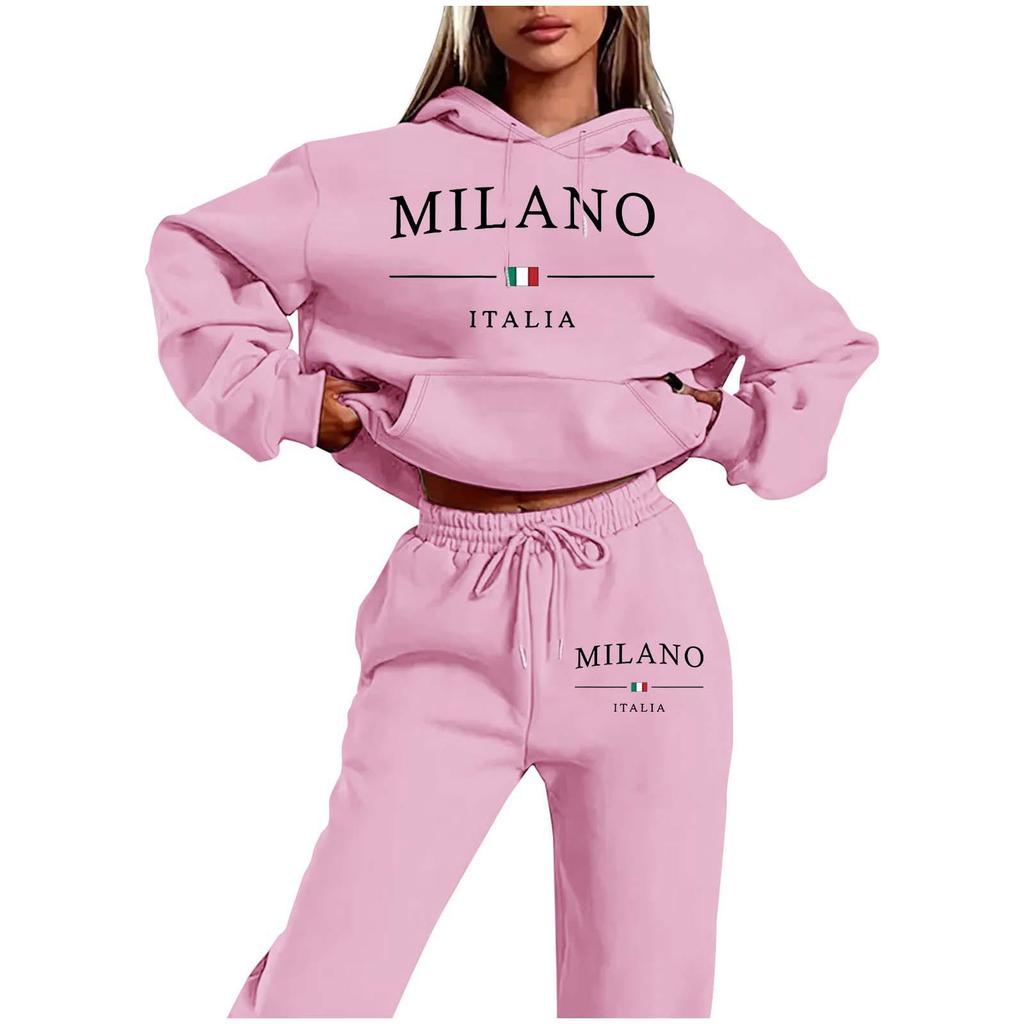 MILANO Plus Size Trendy Fleece Sweatshirt Set with Letter Print for Women