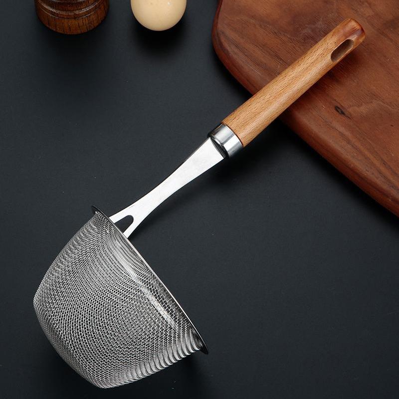 Stainless Steel Hot Pot Colander Noodle Deep Drainer Frying Basket Sink Strainer With Wood Handle For French Cooking Spoon