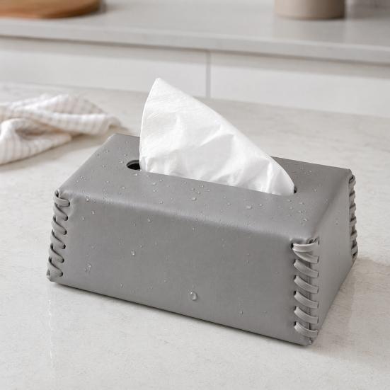 PU Leather Tissue Holder, with Hand-stitched Edges Design, Modern Style Smooth Paper Extraction Tissue Case for Home Office