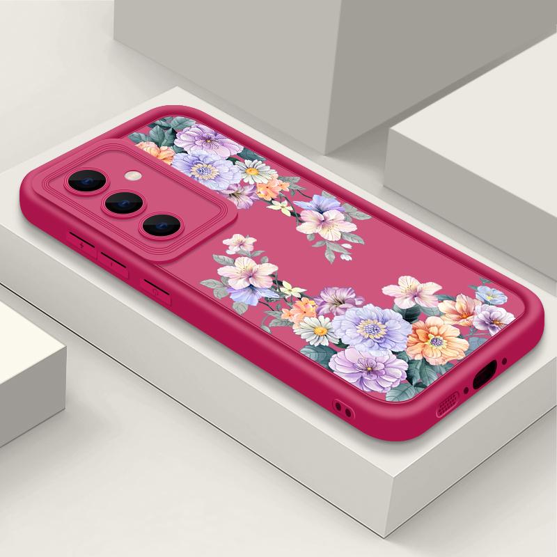 Colorful Floral Print Matte Soft Case For Samsung S25 Ultra S24 FE S23 S22 A16 A56 A36 A15 A55 A35 A54 A34 TPU Shockproof Lens Protection Phone Cover