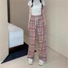 145cm Vintage Pink Plaid Drawstring Wide Leg Pants - Women's Slimming Straight Leg Summer Casual Loose Fit