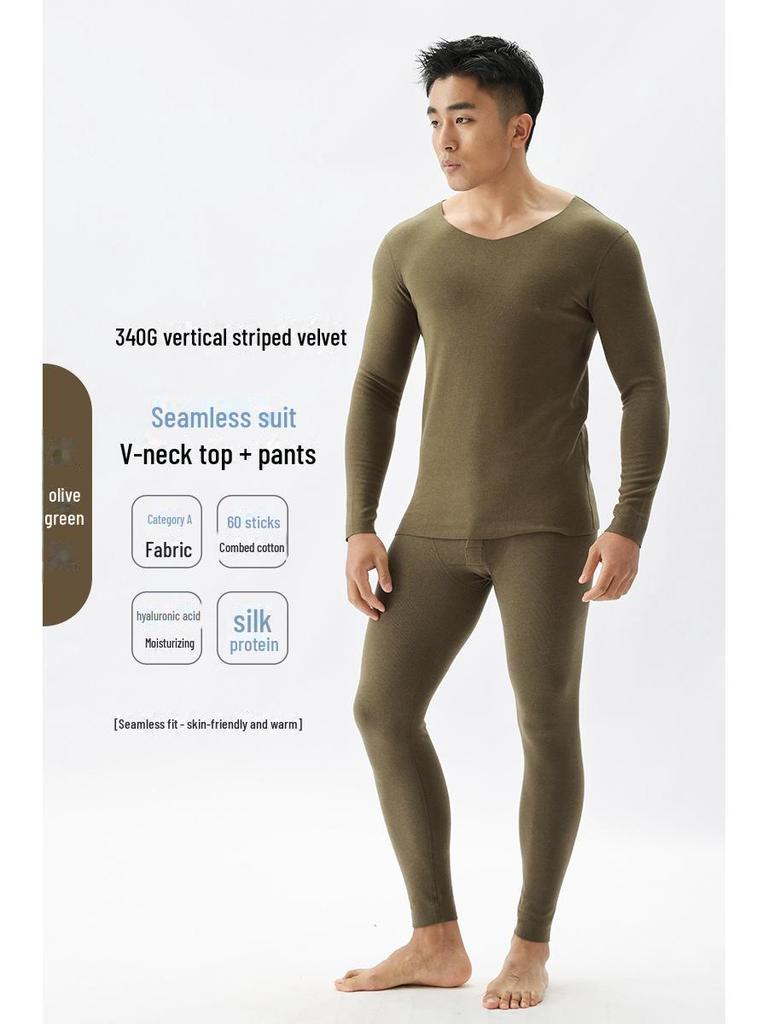 Herren Deutscher Samt Thermo Unterwäsche Set - Nahtlos, Antibakteriell, Übergröße für Herbst/Winter