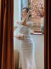 Neue Elegante Party Kleid Frauen Ein-schulter Schlank Falte Midi Weiß Weibliche Kleider 2023 Satin Hüfte Paket Club straße Dame Robe