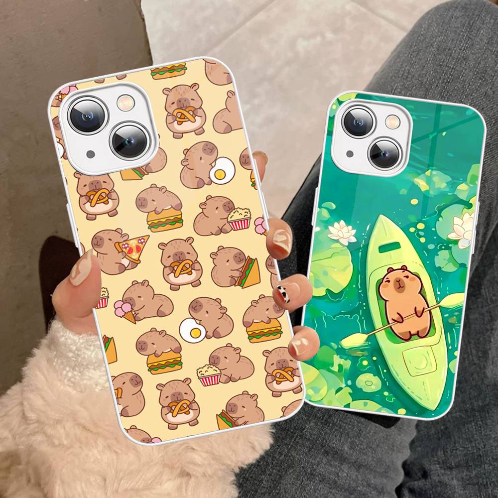 Cute Capybara For IPhone 14 13 12 Mini 11 Pro XS Max X XR 14 Plus Tempered Glass Cover