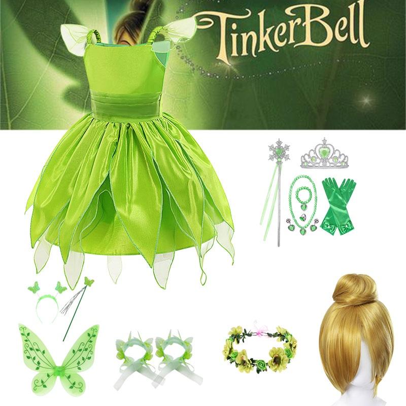 Tinker Bell Fairy Princess Dress For Kids Halloween Costume Party Polyester Fiber Fabric Suitable For Children 80-150cm