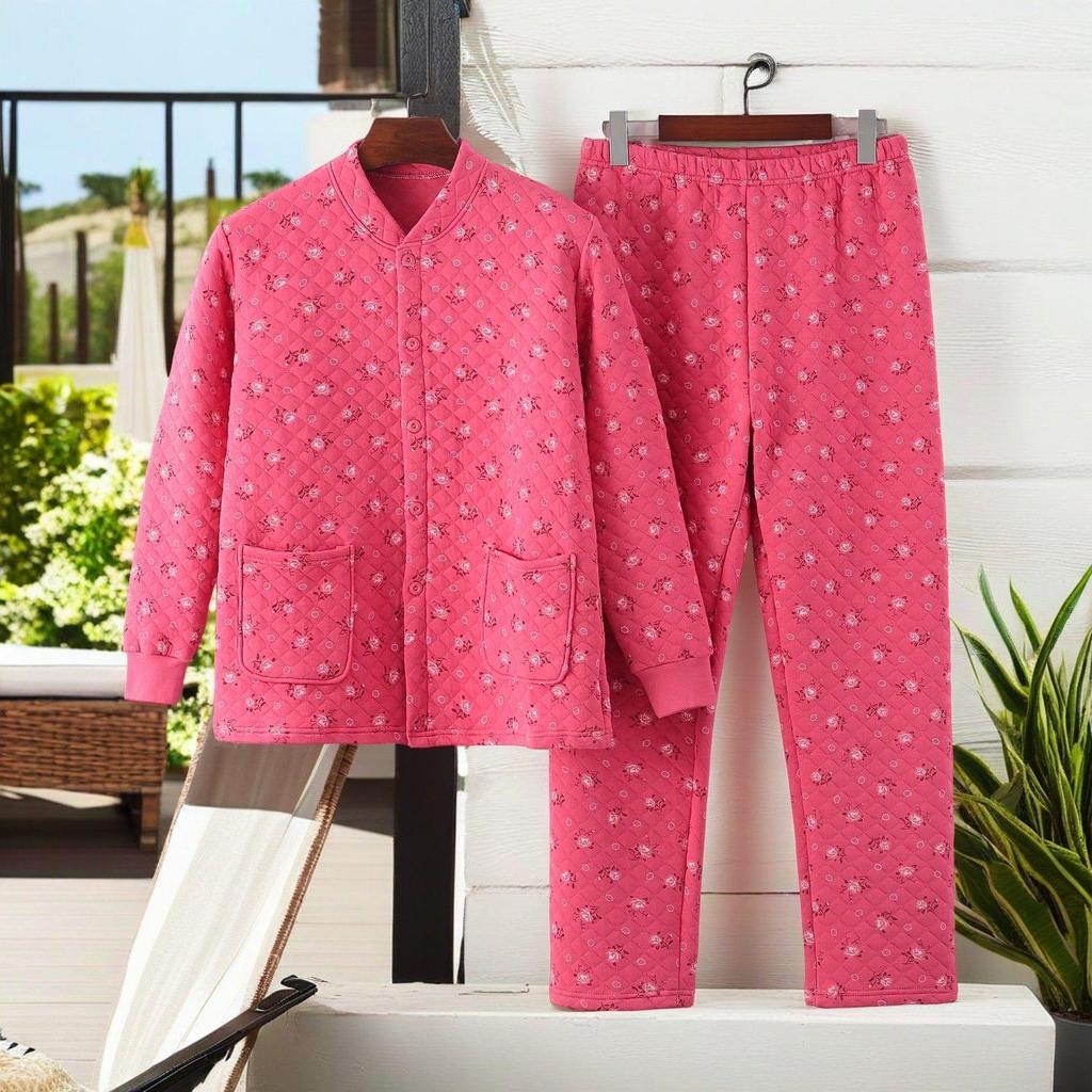 Women's Plus-Size Quilted Pajama Set for Middle-Aged & Elderly