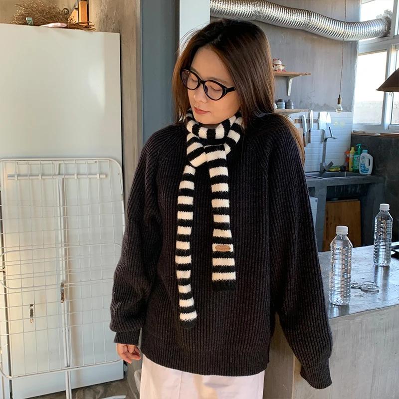 

1Pcs Autumn And Winter Striped All-match Warm Scarf Korean Style Atmosphere Student Scarf one size чёрный