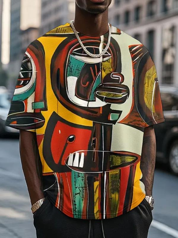 T-shirt da uomo con stampa artistica 3D, arte, graffiti, girocollo, manica corta, estiva, alla moda, casual, versatile, capo quotidiano, poliestere