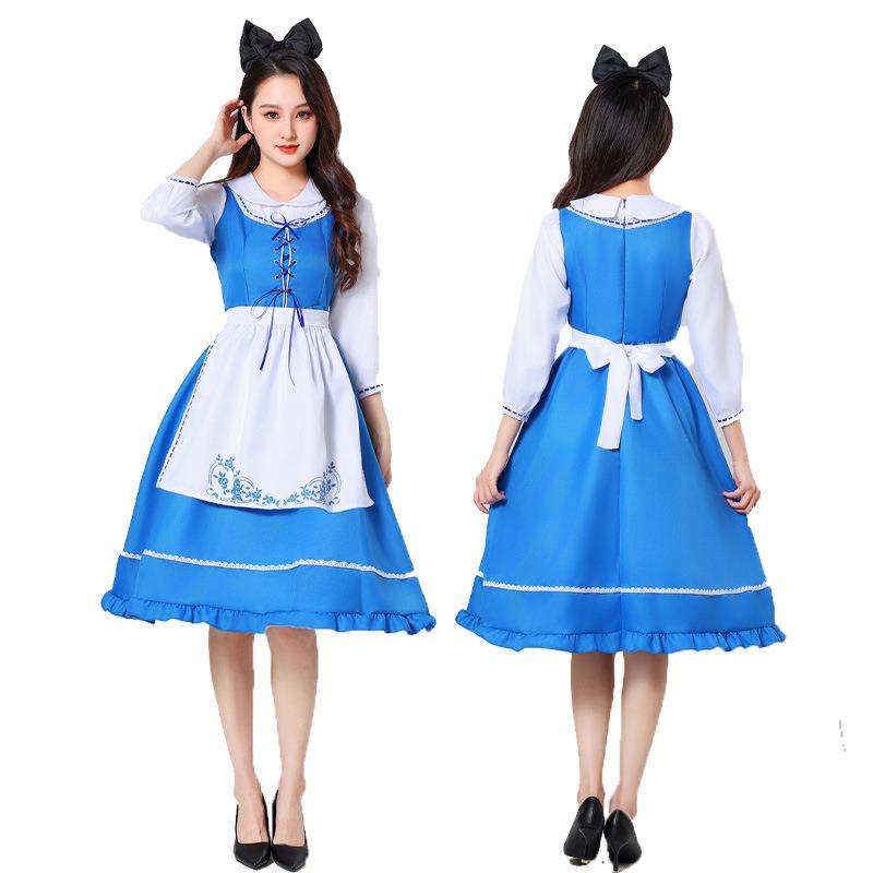 Halloween Alice In Wonderland Alice Adult Children Blue and White Dress Maid Pastoral Costume