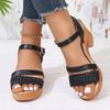 Womens Weave High Heels Sandals 2024 Summer Thick Platform Roman Sandals Woman Ankle Straps Vacation Leisure Beach Shoes