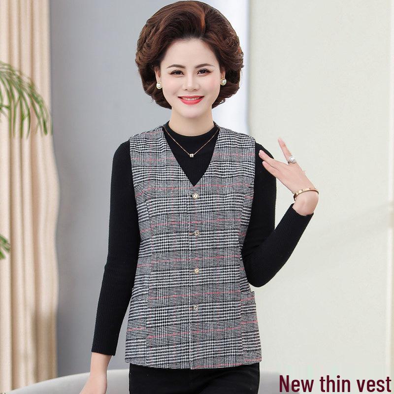 Houndstooth Sleeveless Vest for Spring & Autumn - Plus Size, Reversible Middle-Aged & Elderly Women s Wear 2XL серый