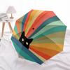 1PC Cat Rainbow Automatic Windproof Umbrella 8 Rib Portable Folding Black Iron Frame for Outdoor, Beach, Travel, Beach Umbrella,S43