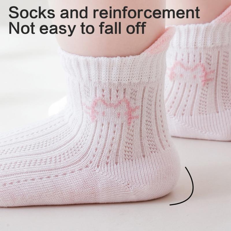 1 Pair Breathable Mesh School Socks for Girls Elastic Cartoon Pattern Hosiery Soft Fabric Solid Color Ankle Socks