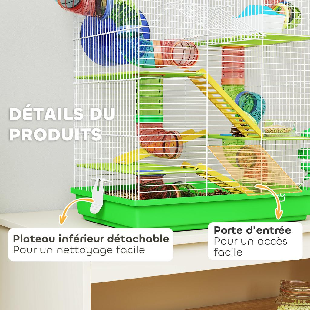 Cage for Hamsters, Mice, and Small Rodents with Tunnel, Feeder, Wheel, and Toy, 47 X 30 X 59 Cm, Green