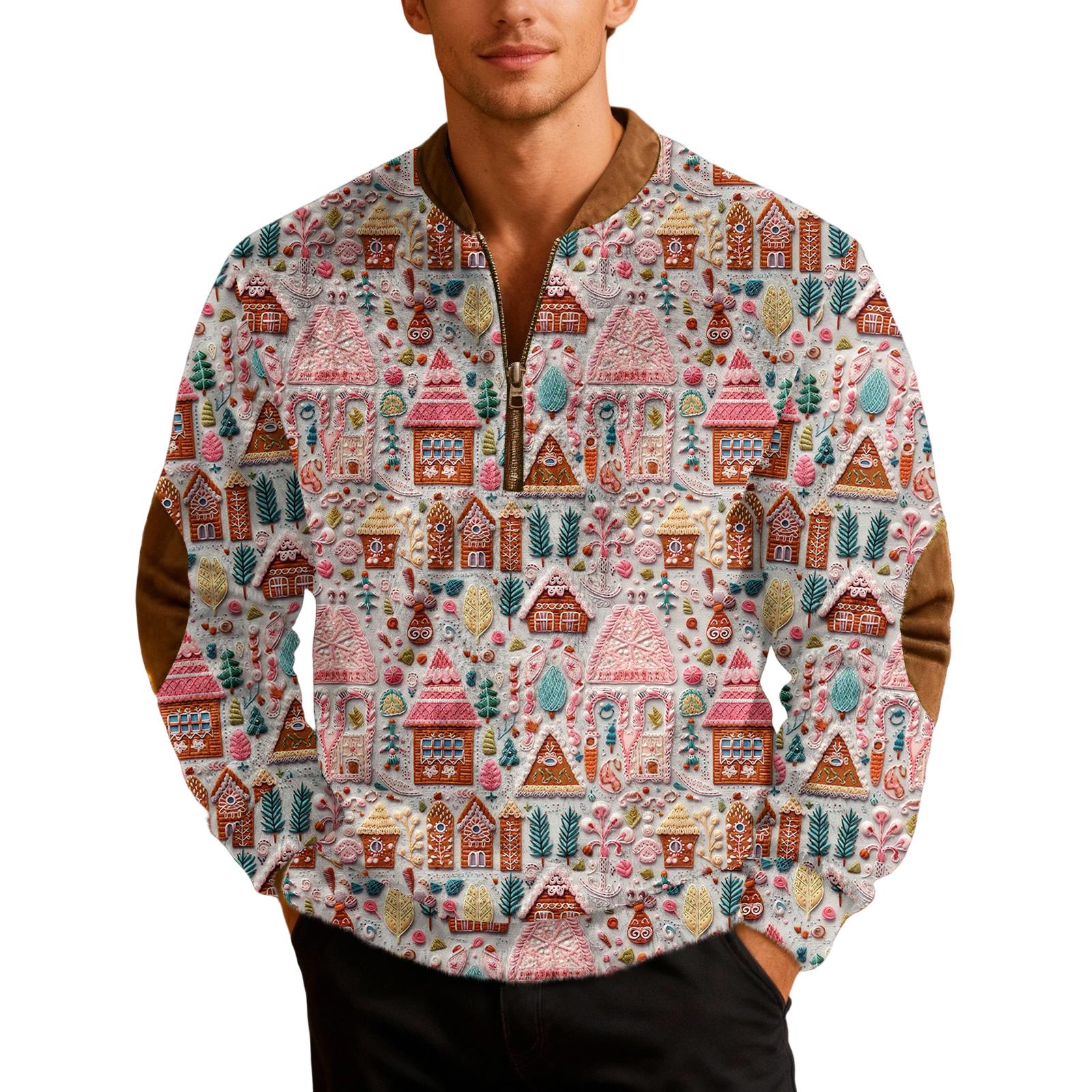 

Мужской повседневный свитшот с рождественским принтом, на полумолнии, в стиле ретро, с длинным рукавом XXXL розовый