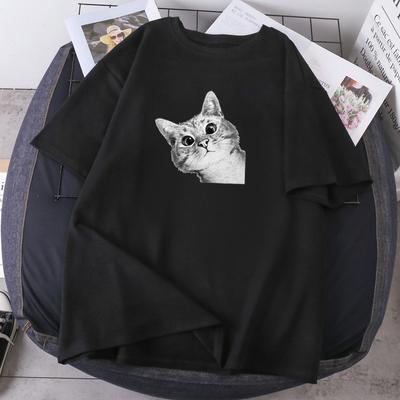 Oversize Lady Clothing Fashion Short Sleeve Kawaii Cats T-shirts Woman Hip Hop 2023 Tees Summer Round Neck Camisetas Tops