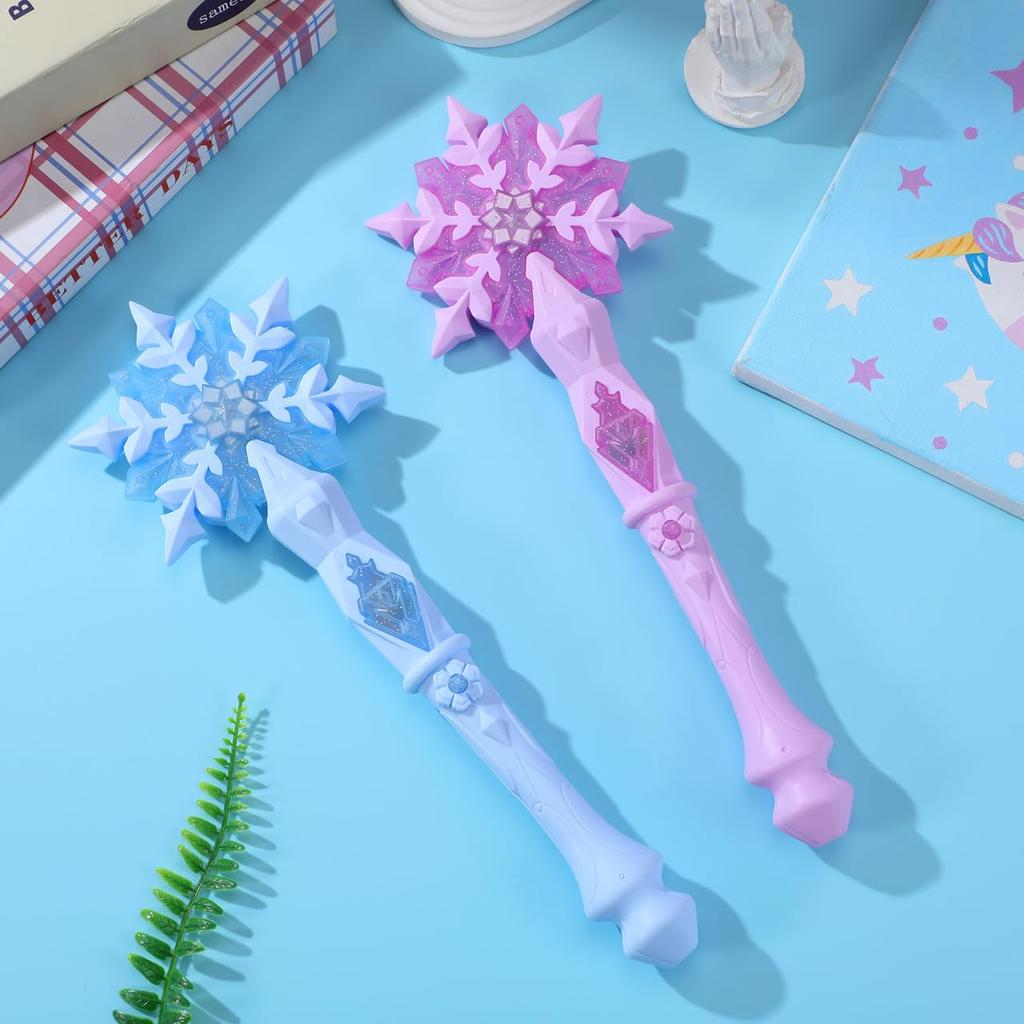 iplusmile 2-Piece Witch Stick Snowflake Magic Wand with Light-Up Lights, Perfect for Girls, Princess Parties, and Photo Props (Blue + Pink)