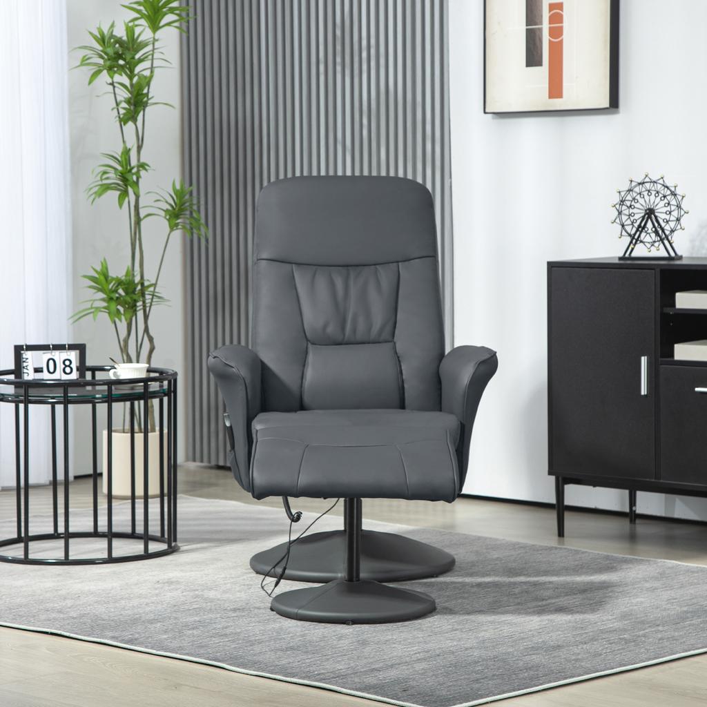 Massage Chair with Footstool, Ergonomic Chair with 10 Vibration Points, Faux Leather, 76 X 81 X 105 Cm, Dark Grey