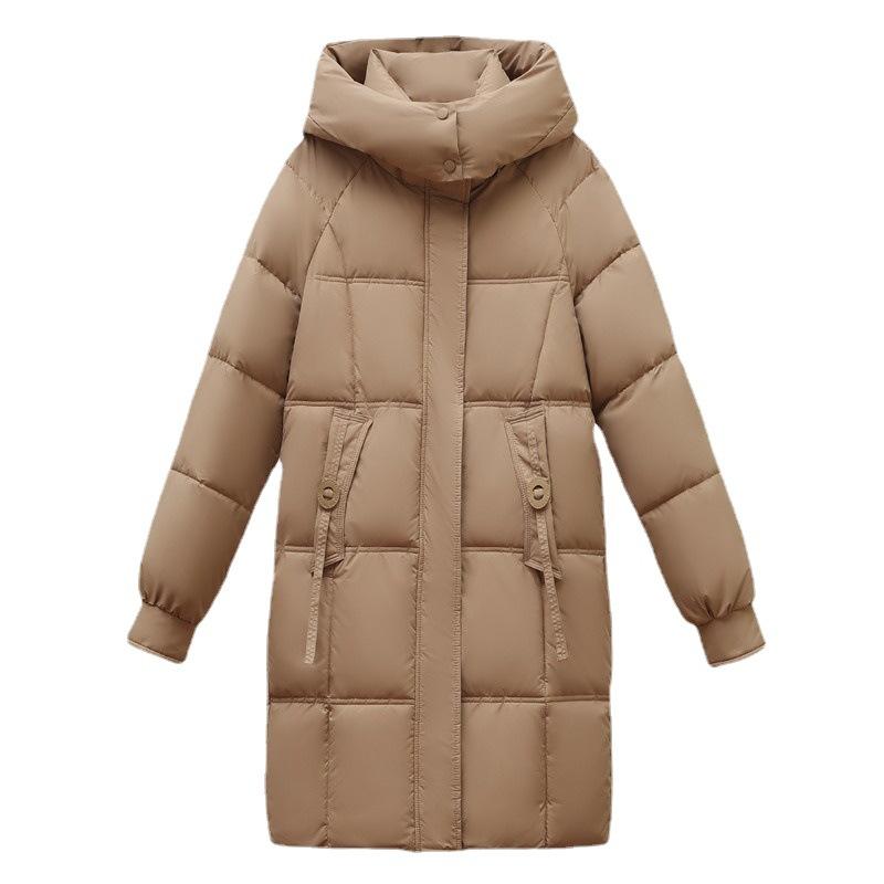Cangzhou down cotton clothes women's hooded thickened streamers long down cotton clothes big quilt over the knee casual women's cotton jacket
